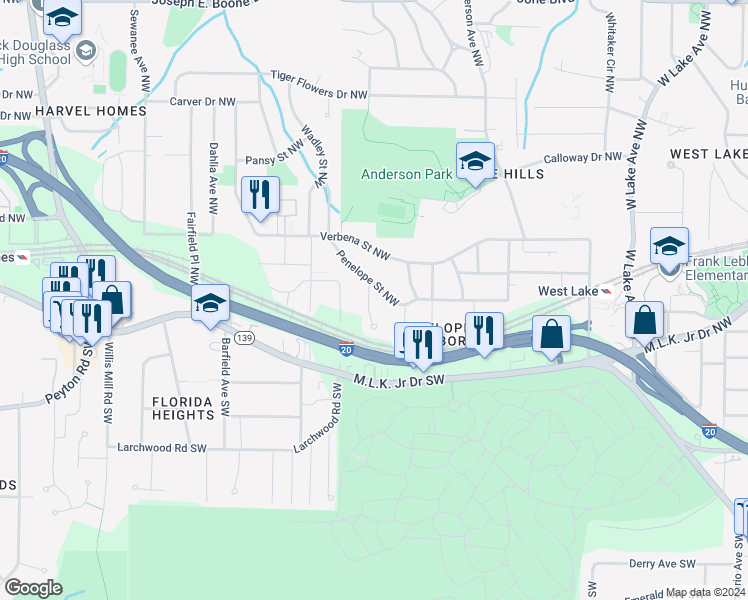 map of restaurants, bars, coffee shops, grocery stores, and more near 215 Collum Street Northwest in Atlanta