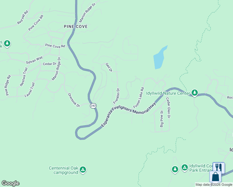 map of restaurants, bars, coffee shops, grocery stores, and more near 25435 Franklin Drive in Idyllwild-Pine Cove