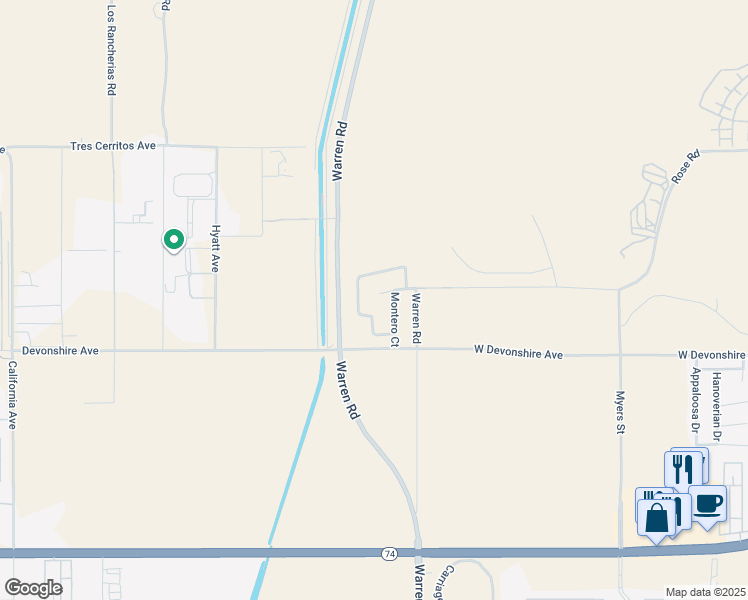 map of restaurants, bars, coffee shops, grocery stores, and more near 5987 Celeste Road in Hemet