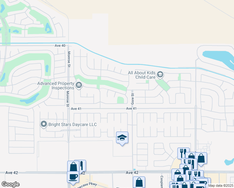 map of restaurants, bars, coffee shops, grocery stores, and more near 40760 Adriatico Court in Indio