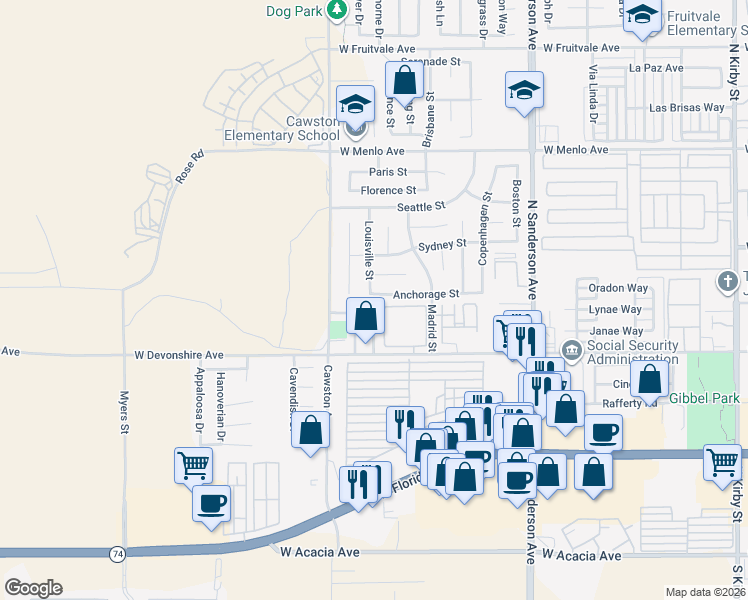 map of restaurants, bars, coffee shops, grocery stores, and more near 3927 Anchorage Street in Hemet