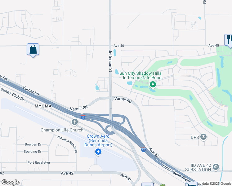 map of restaurants, bars, coffee shops, grocery stores, and more near 80101 Camino Santa Elise in Indio