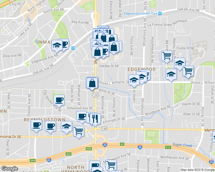 map of restaurants, bars, coffee shops, grocery stores, and more near 1209 Hosea L Williams Drive Southeast in Atlanta