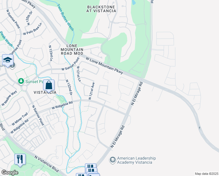 map of restaurants, bars, coffee shops, grocery stores, and more near 29737 North 119th Lane in Peoria