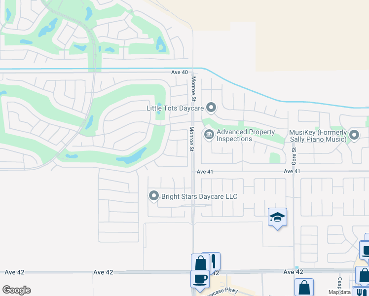 map of restaurants, bars, coffee shops, grocery stores, and more near 40767 Calle Los Osos in Indio