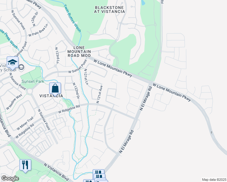 map of restaurants, bars, coffee shops, grocery stores, and more near 29737 North 119th Lane in Peoria