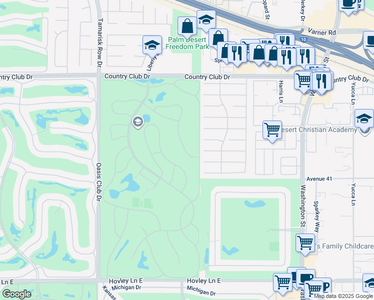 map of restaurants, bars, coffee shops, grocery stores, and more near 40514 Bay Hill Way in Palm Desert