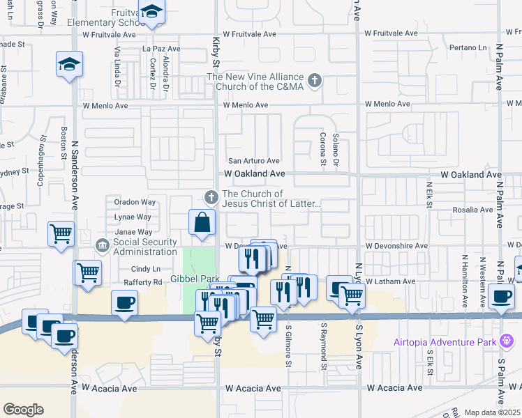 map of restaurants, bars, coffee shops, grocery stores, and more near 2222 Cristobal Avenue in Hemet