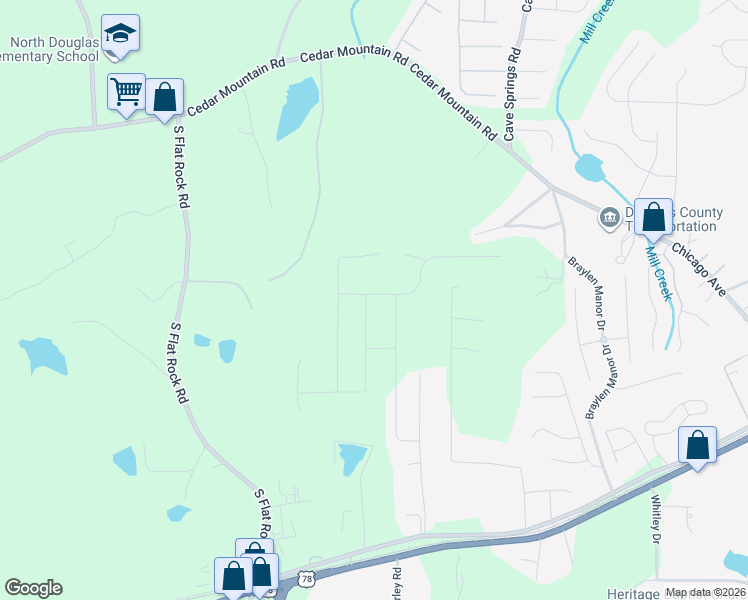 map of restaurants, bars, coffee shops, grocery stores, and more near 7265 Lacey Drive in Douglasville