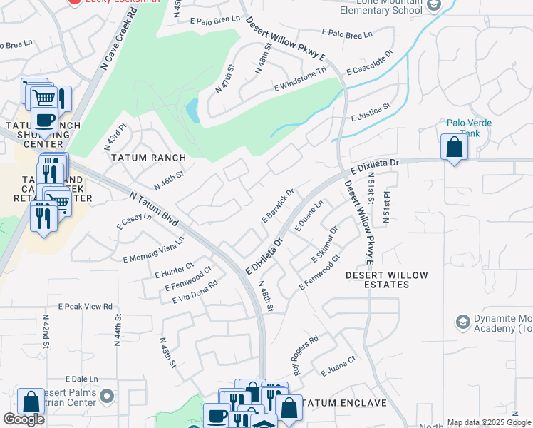 map of restaurants, bars, coffee shops, grocery stores, and more near 4864 East Barwick Drive in Cave Creek