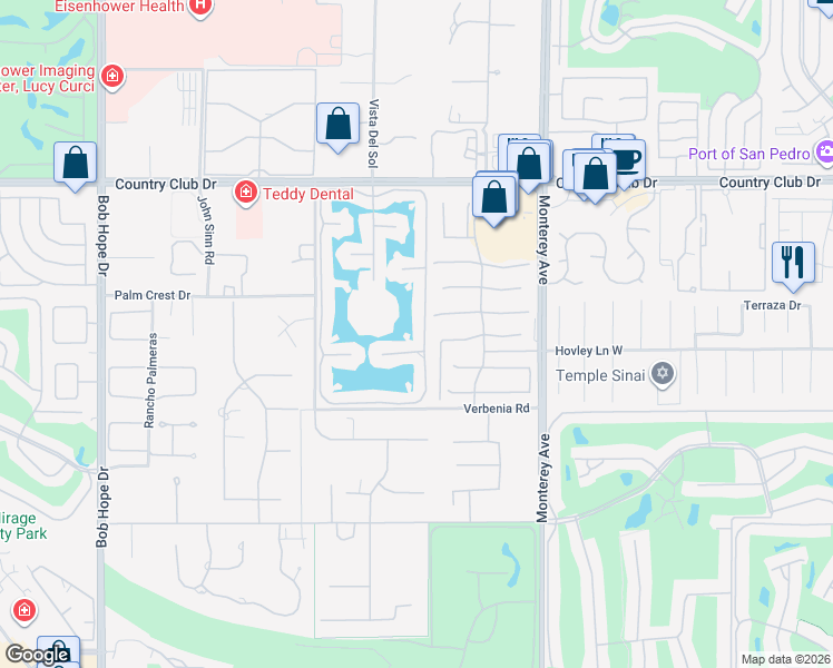 map of restaurants, bars, coffee shops, grocery stores, and more near 139 Lakeshore Drive in Rancho Mirage
