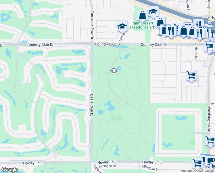 map of restaurants, bars, coffee shops, grocery stores, and more near 40624 Inverness Way in Palm Desert