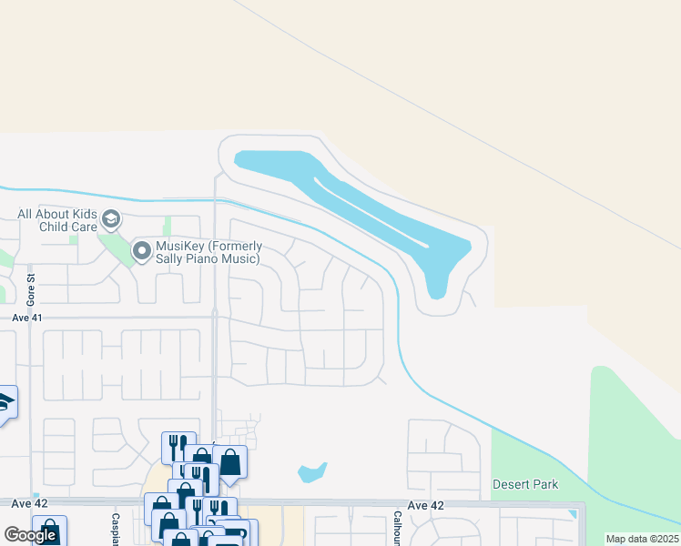 map of restaurants, bars, coffee shops, grocery stores, and more near 40569 Morris Street in Indio
