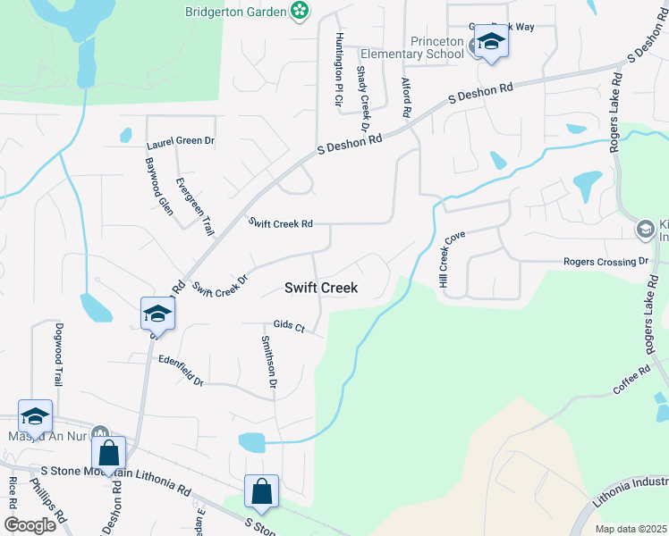 map of restaurants, bars, coffee shops, grocery stores, and more near 6536 Rebecca Lou Lane in Lithonia