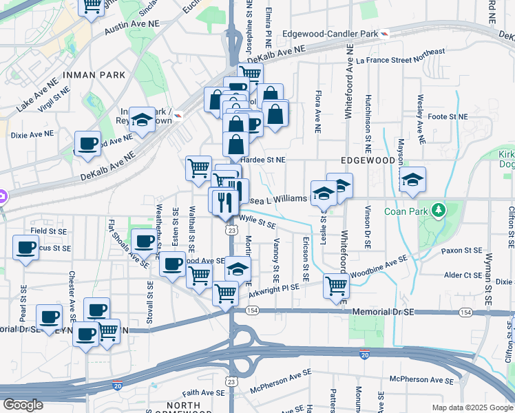 map of restaurants, bars, coffee shops, grocery stores, and more near 1209 Hosea L Williams Drive Southeast in Atlanta
