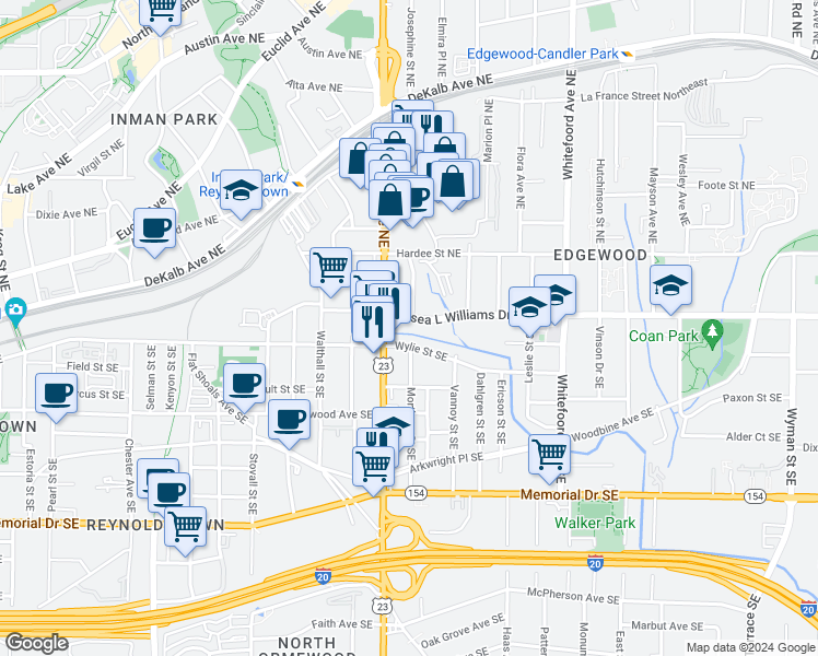 map of restaurants, bars, coffee shops, grocery stores, and more near 1209 Hosea L Williams Drive Southeast in Atlanta