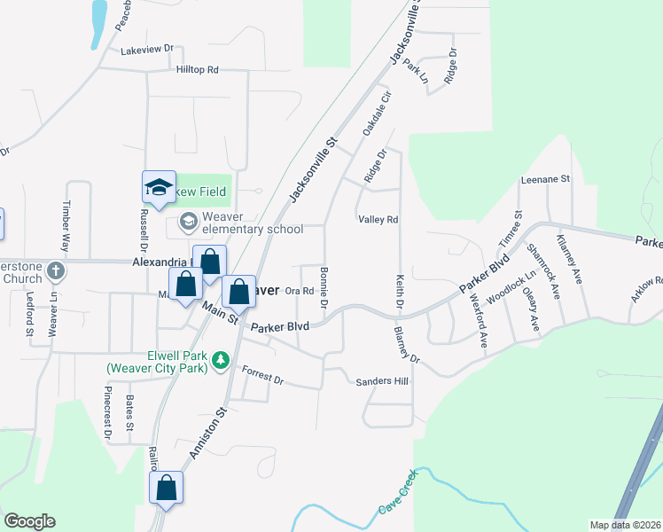map of restaurants, bars, coffee shops, grocery stores, and more near 709 Bonnie Drive in Weaver