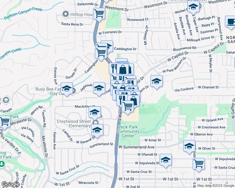 map of restaurants, bars, coffee shops, grocery stores, and more near 29127 South Western Avenue in Rancho Palos Verdes
