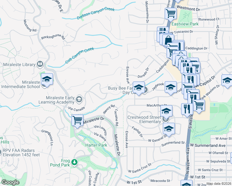 map of restaurants, bars, coffee shops, grocery stores, and more near 6609 Via Canada in Rancho Palos Verdes