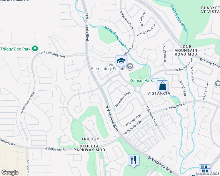 map of restaurants, bars, coffee shops, grocery stores, and more near 12655 West Ashby Drive in Peoria