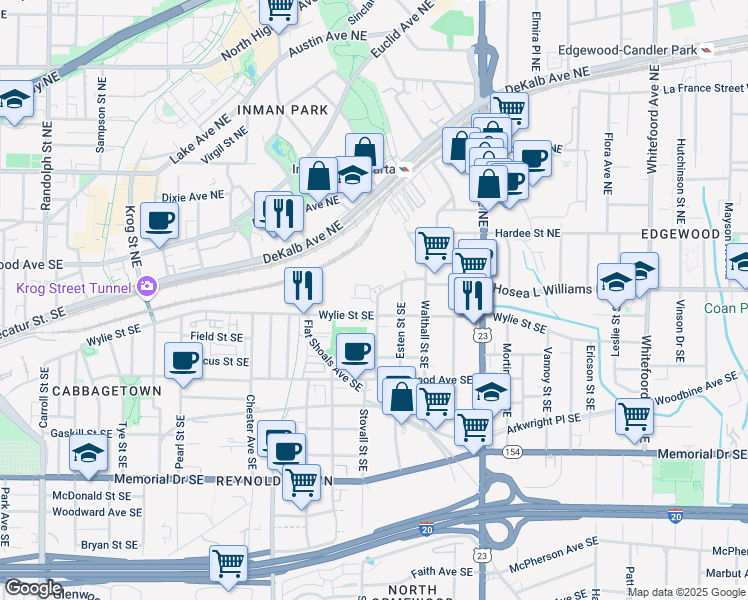map of restaurants, bars, coffee shops, grocery stores, and more near 60 Moda Lane in Atlanta