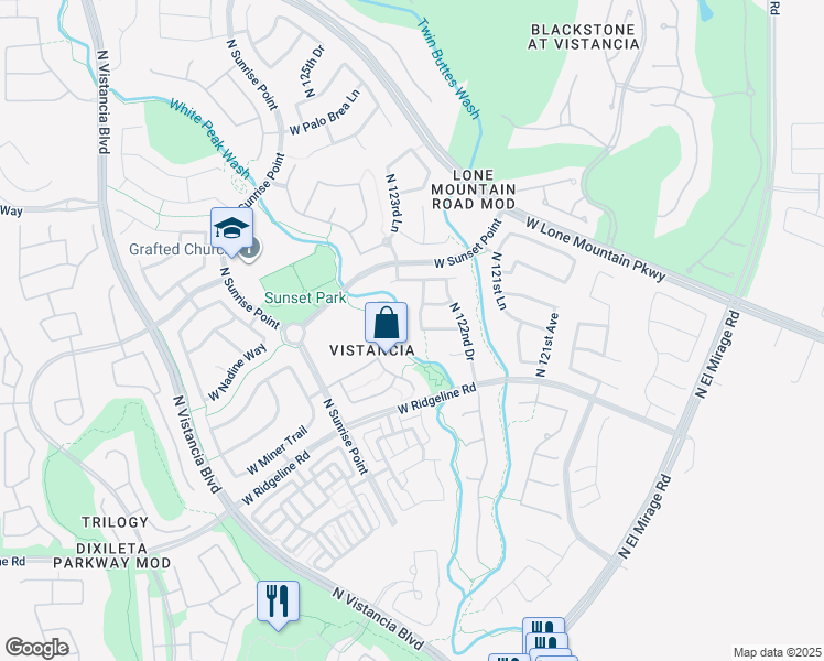 map of restaurants, bars, coffee shops, grocery stores, and more near 29796 North 123rd Drive in Peoria