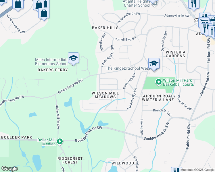 map of restaurants, bars, coffee shops, grocery stores, and more near 4062 Doster Street Southwest in Atlanta
