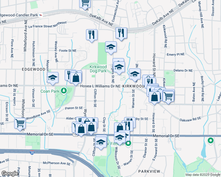 map of restaurants, bars, coffee shops, grocery stores, and more near 1771 Hosea L Williams Drive Southeast in Atlanta