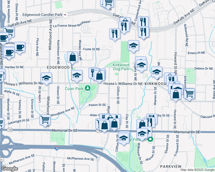 map of restaurants, bars, coffee shops, grocery stores, and more near 1655 Hosea L Williams Drive Northeast in Atlanta