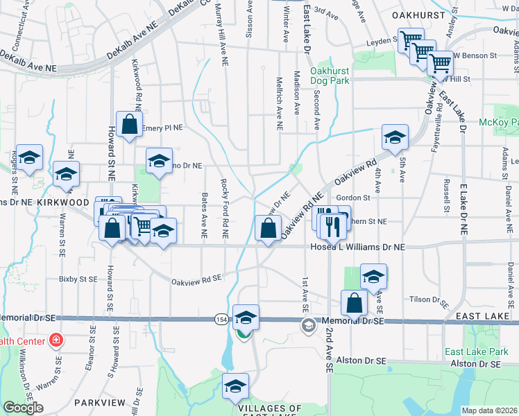 map of restaurants, bars, coffee shops, grocery stores, and more near 2245 Ridgedale Road Northeast in Atlanta