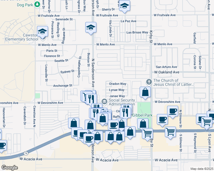 map of restaurants, bars, coffee shops, grocery stores, and more near 3123 Oradon Way in Hemet