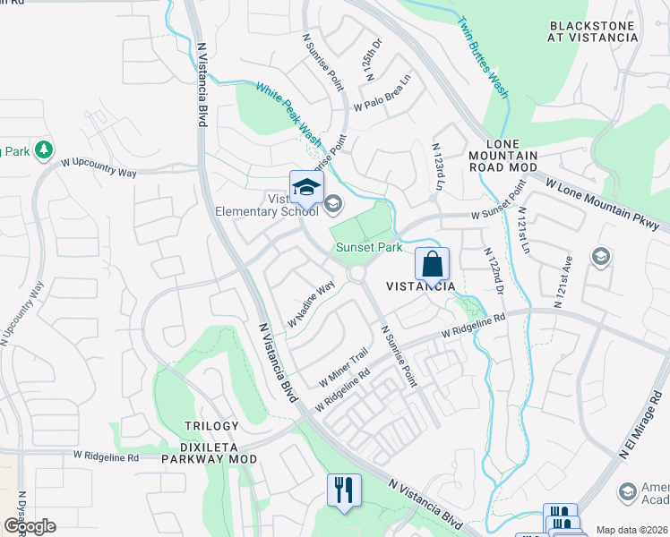 map of restaurants, bars, coffee shops, grocery stores, and more near 29607 North 126th Avenue in Peoria