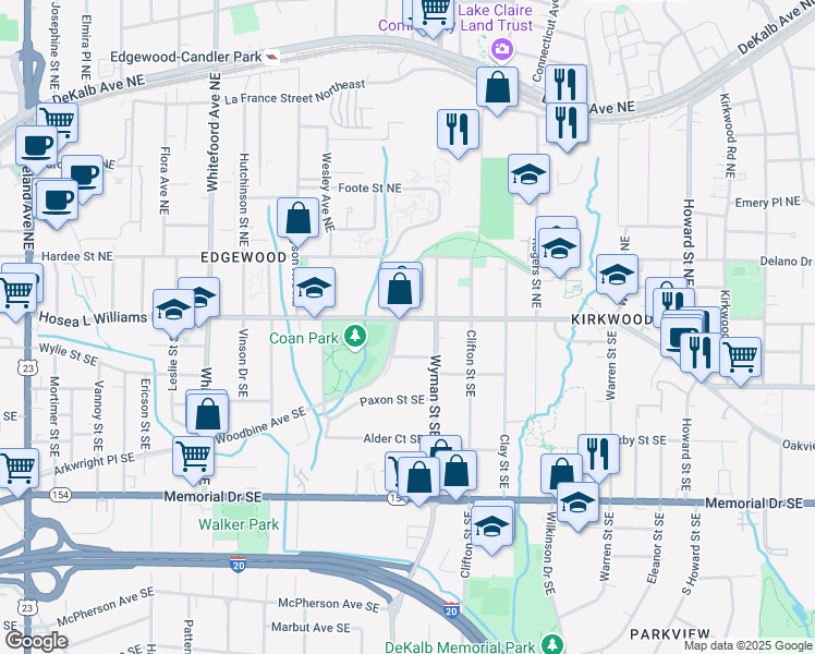 map of restaurants, bars, coffee shops, grocery stores, and more near 1625 Hosea L Williams Drive Southeast in Atlanta