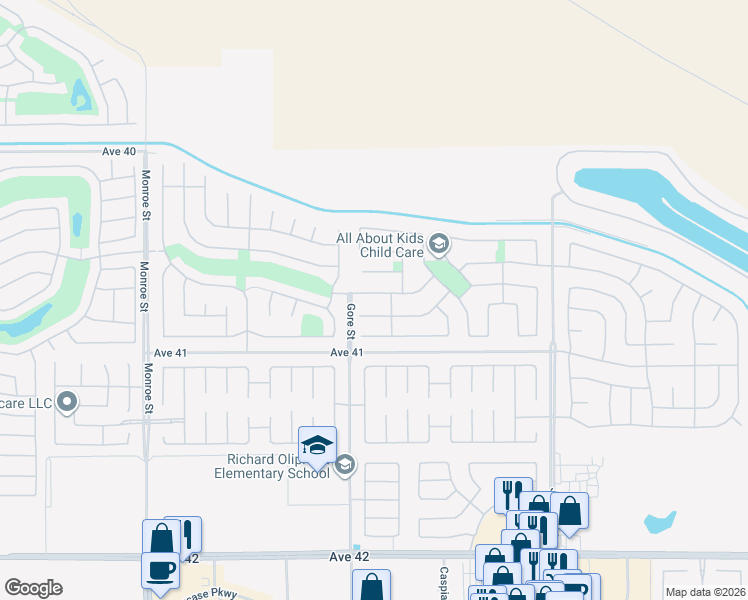 map of restaurants, bars, coffee shops, grocery stores, and more near 82557 Lordsburg Drive in Indio
