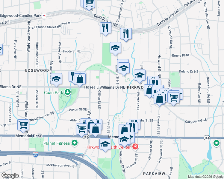map of restaurants, bars, coffee shops, grocery stores, and more near 1761 Hosea L Williams Drive Northeast in Atlanta