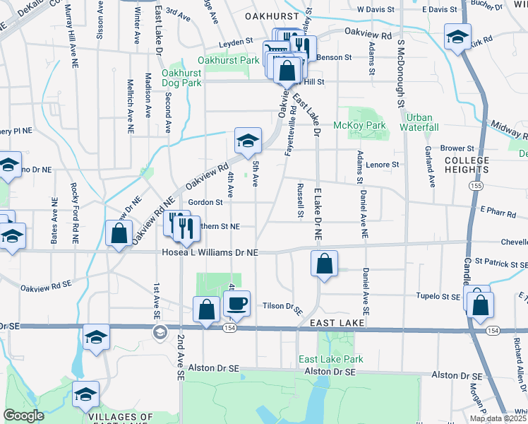 map of restaurants, bars, coffee shops, grocery stores, and more near 2500 Knox Street Northeast in Atlanta