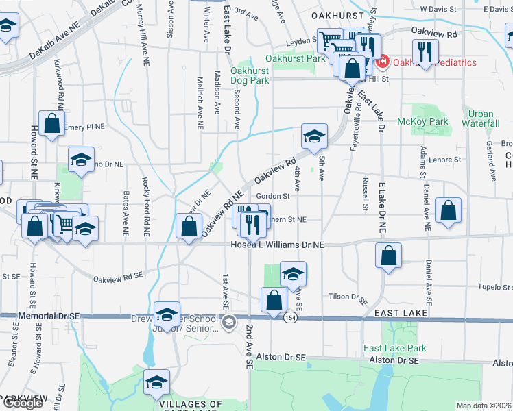 map of restaurants, bars, coffee shops, grocery stores, and more near 616 2nd Avenue Northeast in Decatur