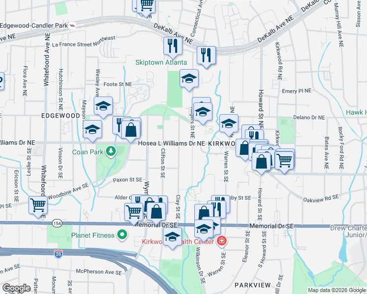 map of restaurants, bars, coffee shops, grocery stores, and more near 1761 Hosea L Williams Drive Northeast in Atlanta