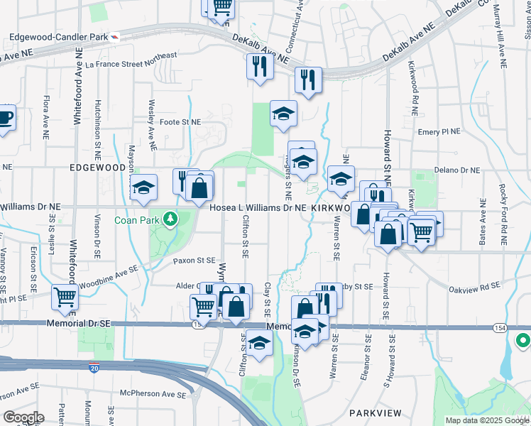 map of restaurants, bars, coffee shops, grocery stores, and more near 1761 Hosea L Williams Drive Northeast in Atlanta