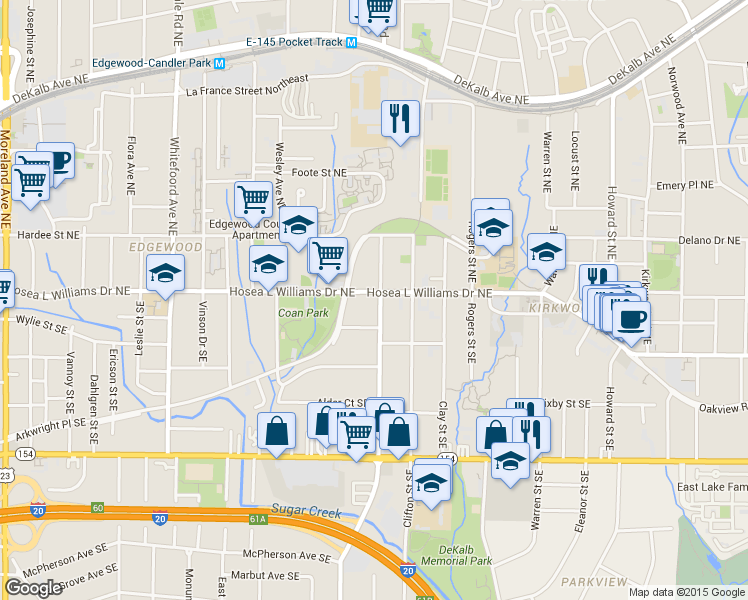 map of restaurants, bars, coffee shops, grocery stores, and more near 1665 Hosea L Williams Drive Southeast in Atlanta