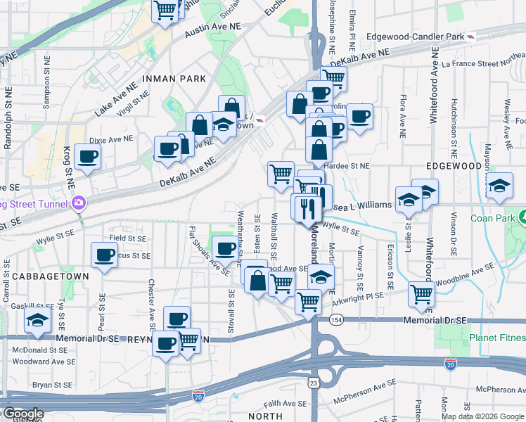 map of restaurants, bars, coffee shops, grocery stores, and more near 26 Esten Street Southeast in Atlanta
