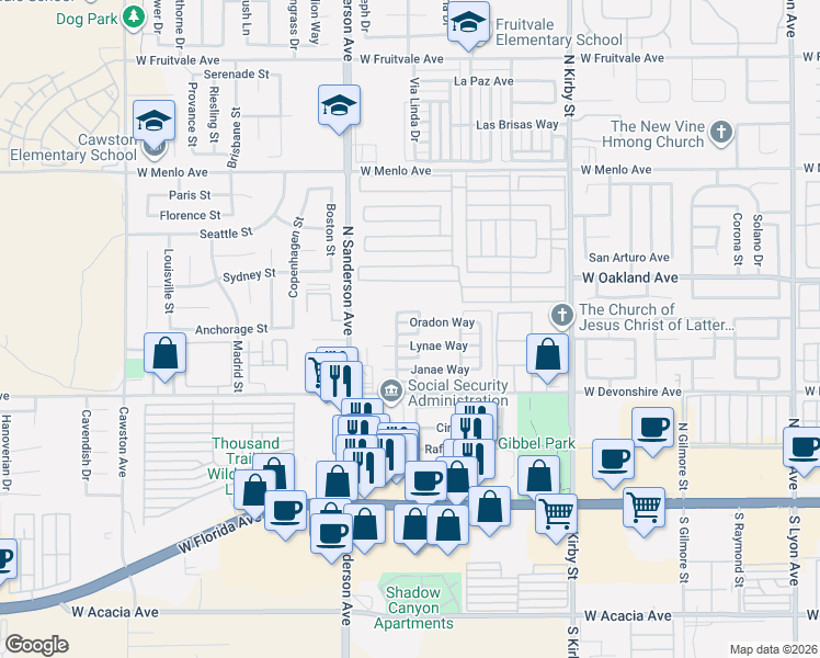map of restaurants, bars, coffee shops, grocery stores, and more near 3093 Oradon Way in Hemet