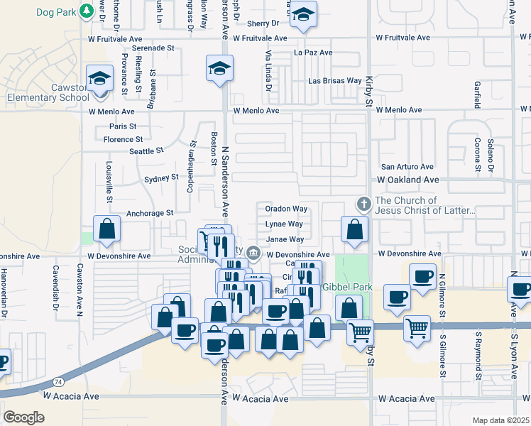 map of restaurants, bars, coffee shops, grocery stores, and more near 3093 Oradon Way in Hemet