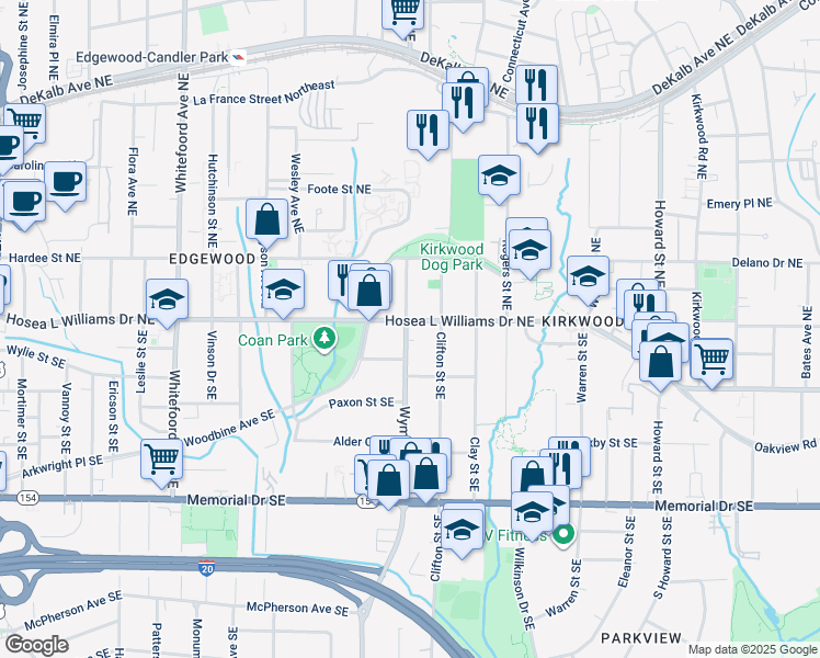 map of restaurants, bars, coffee shops, grocery stores, and more near 1665 Hosea L Williams Drive Southeast in Atlanta