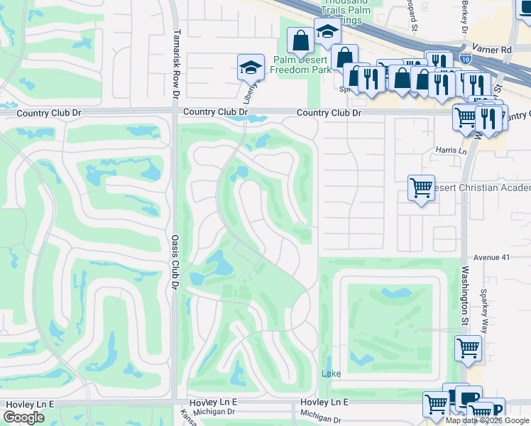 map of restaurants, bars, coffee shops, grocery stores, and more near 40632 La Costa Circle West in Palm Desert