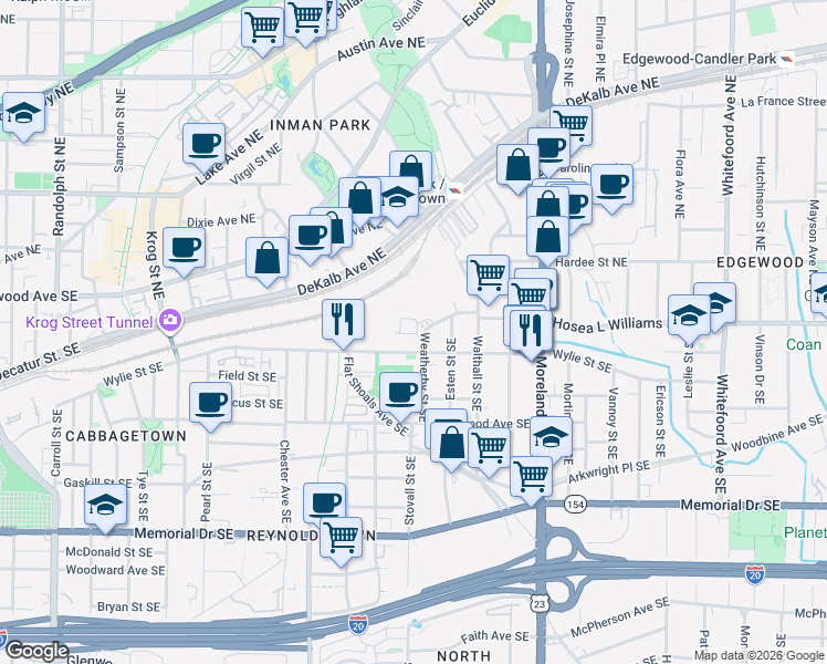 map of restaurants, bars, coffee shops, grocery stores, and more near 60 Moda Lane in Atlanta