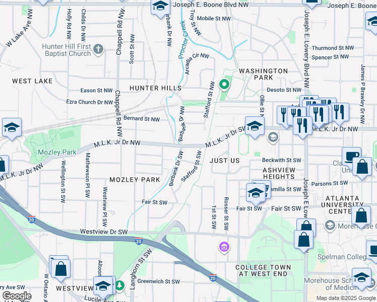 map of restaurants, bars, coffee shops, grocery stores, and more near 1226 Martin Luther King Junior Drive Northwest in Atlanta