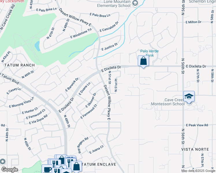 map of restaurants, bars, coffee shops, grocery stores, and more near 29424 North 51st Street in Cave Creek
