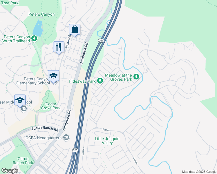 map of restaurants, bars, coffee shops, grocery stores, and more near 65 Rockinghorse in Irvine