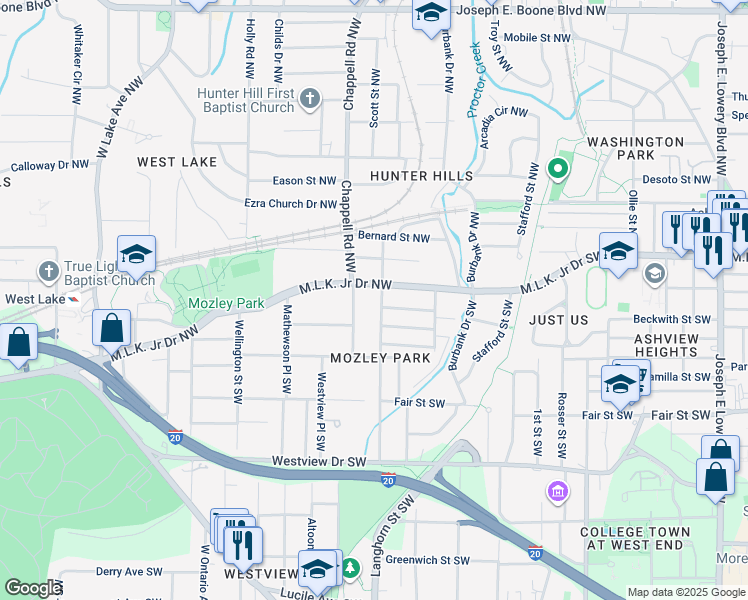 map of restaurants, bars, coffee shops, grocery stores, and more near 71 Chicamauga Avenue Southwest in Atlanta